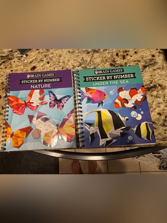 Brain games Other - 2 Sticker by Number Kids Activity Books - Nature & Under The Sea - Blue, Purple